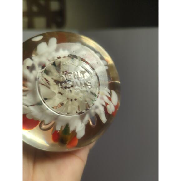 Kent Helms Handblown Art Glass Paperweight Multi Color Trumpet Flowers VTG - Picture 4 of 6